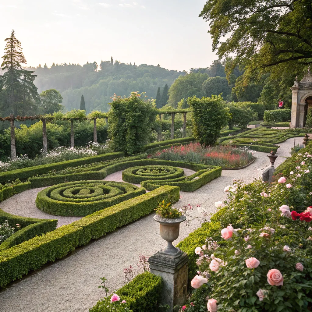 Elegant garden design with intricate pathways