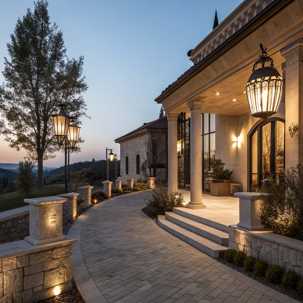 Artistic landscape lighting showcasing outdoor architectural features